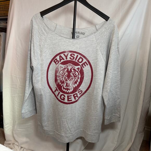 Superluxe womens Bayside Tigers off shoulder sweatshirt Saved by the Bell  Sz L - Picture 4 of 6